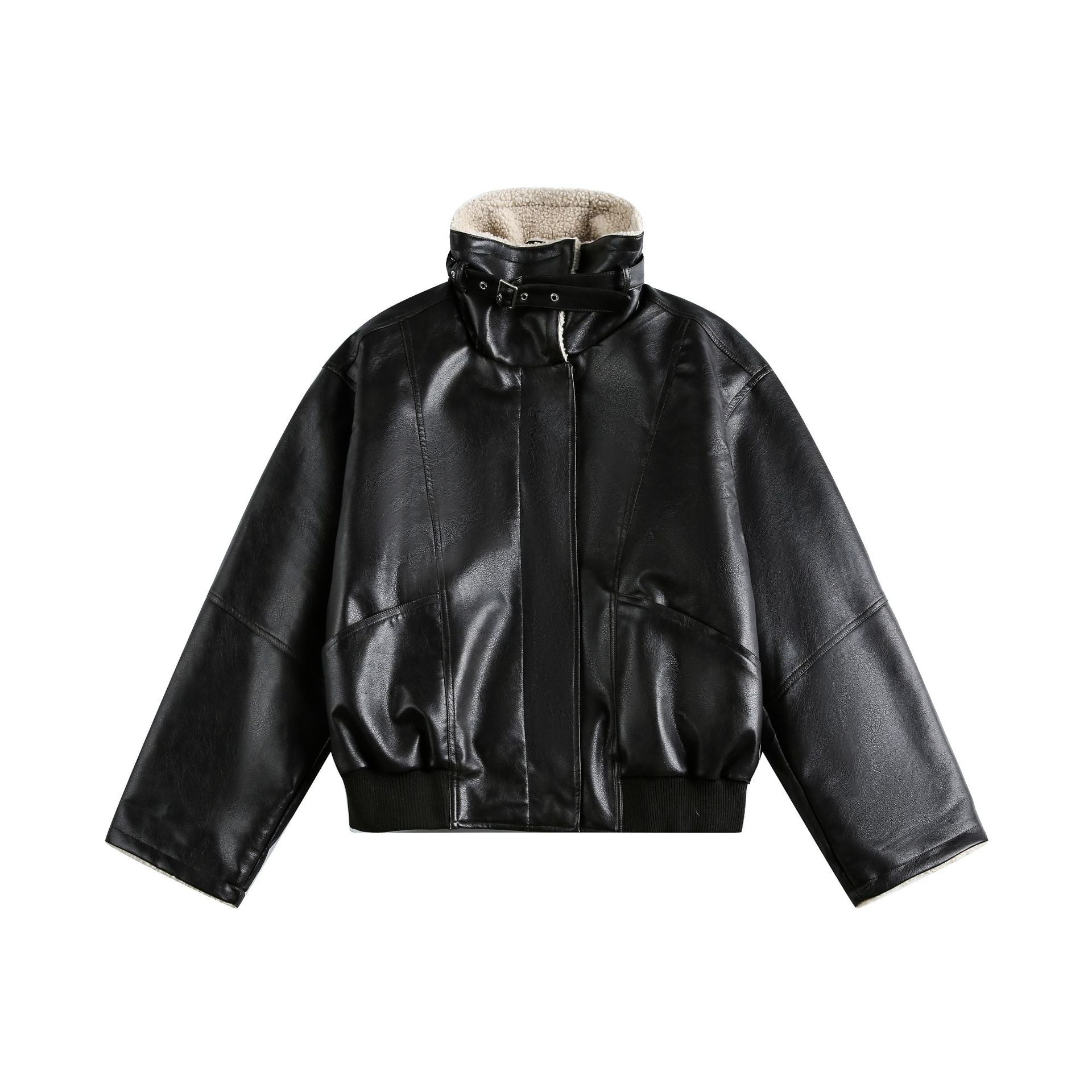Women’s Modern Aviator Blouson made of vegan leather with teddy collar and contrasted sleeve cuffs Chichicherry