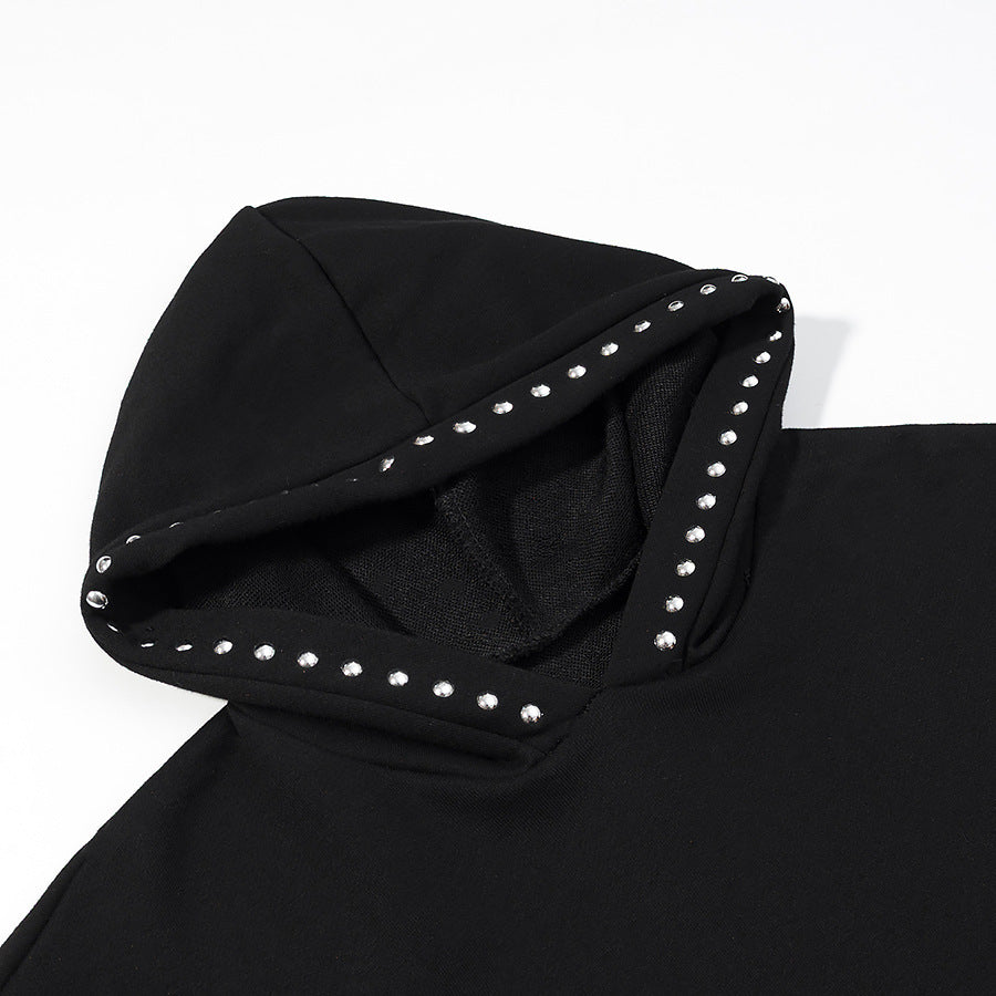 Women's Oversized Hoodie with Studded Detailing and Ribbed Hem Chichicherry