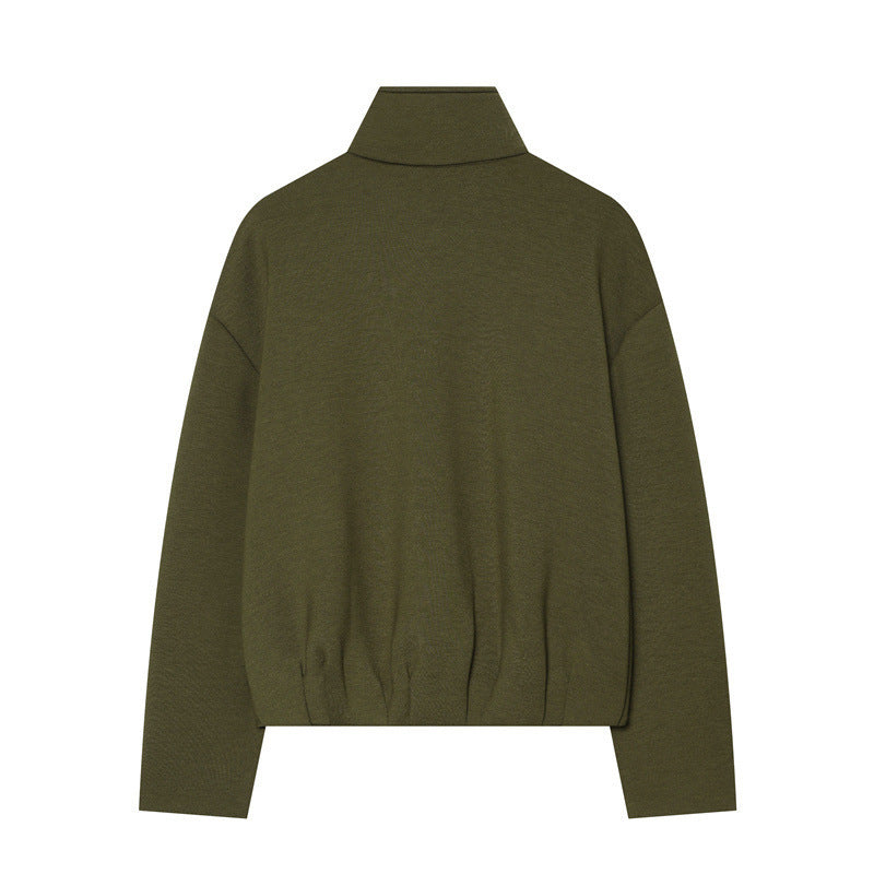 Women Lightweight Zip Cardigan with Stand-Up Collar and Boxy Silhouette Chichicherry