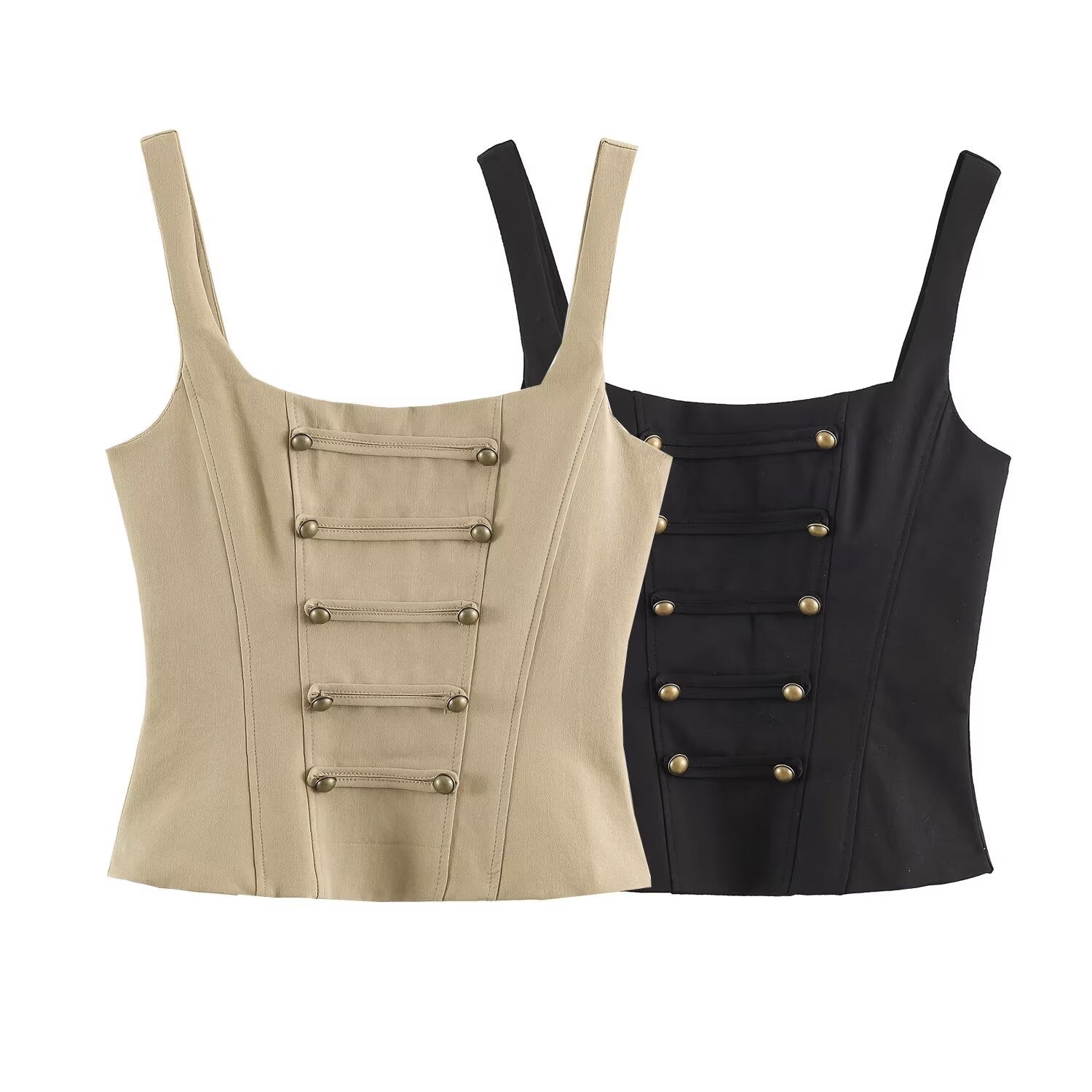 Women's Fitted Corset Top with Decorative Button Placket and Princess Seams Chichicherry