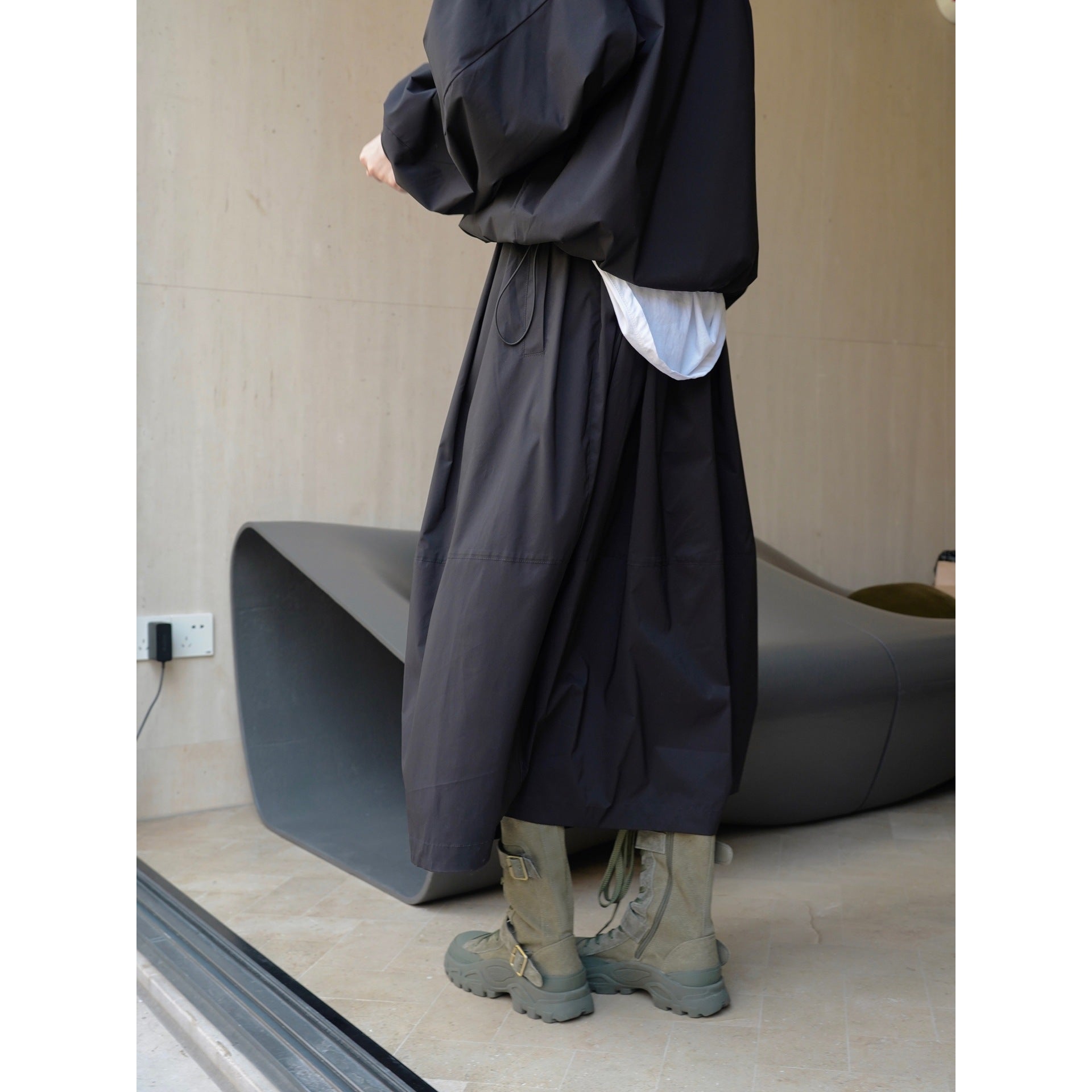 Women Longer Oversize Raincoat with concealed snap button placket and side pockets Chichicherry