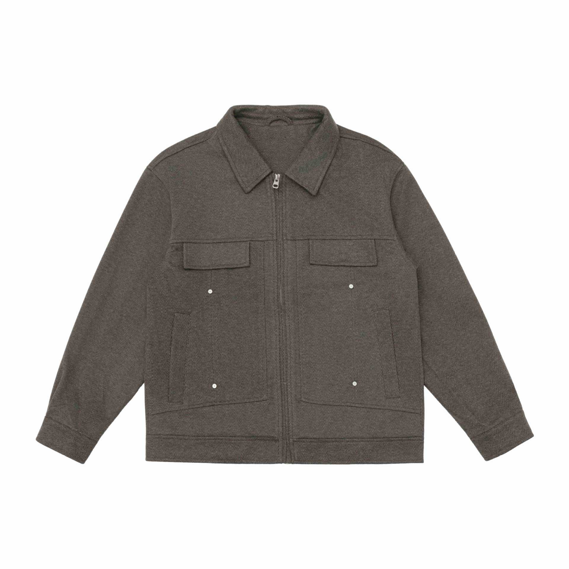 Men's Wool Blend Shacket with Zipper, Flap Pockets and Boxy Silhouette Chichicherry