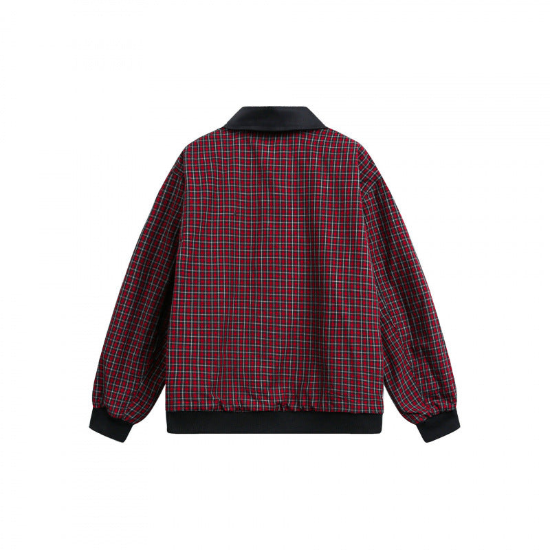 Unisex Reversible Zipper Jacket with Checkered Pattern and Smooth Back Chichicherry