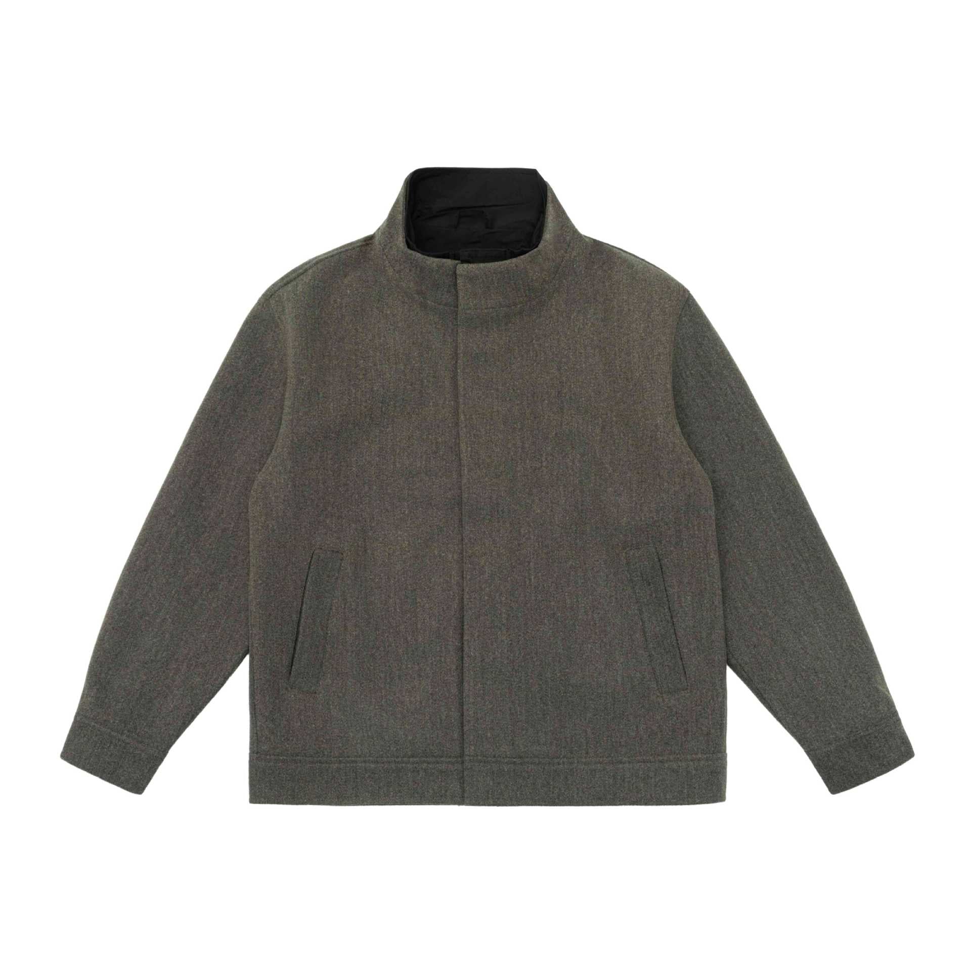 Men's short jacket made of wool blend in boxy cut with high closed funnel collar Chichicherry