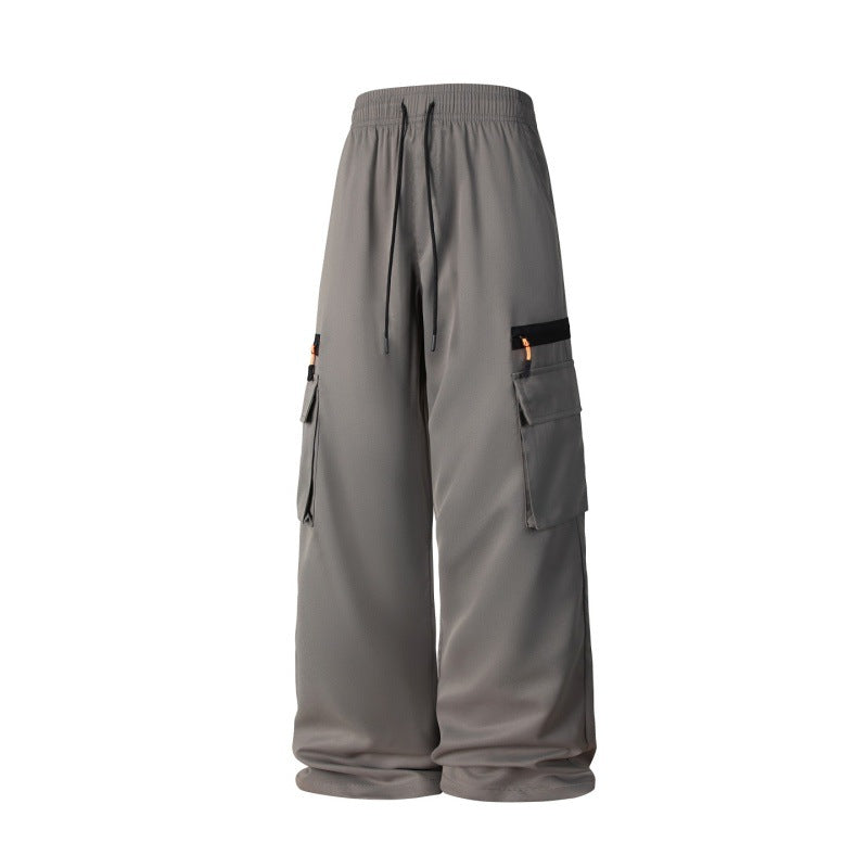 Men's Wide Cargo Pants in Oversized Cut with Elastic Drawstring Waistband and Multifunctional Pockets Chichicherry