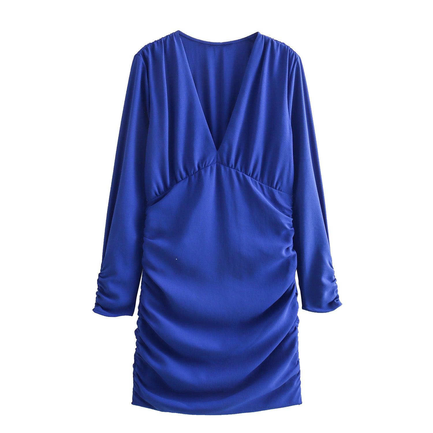 Women's Figure-hugging Mini Dress with Deep V-Neck and Side Gatherings Chichicherry