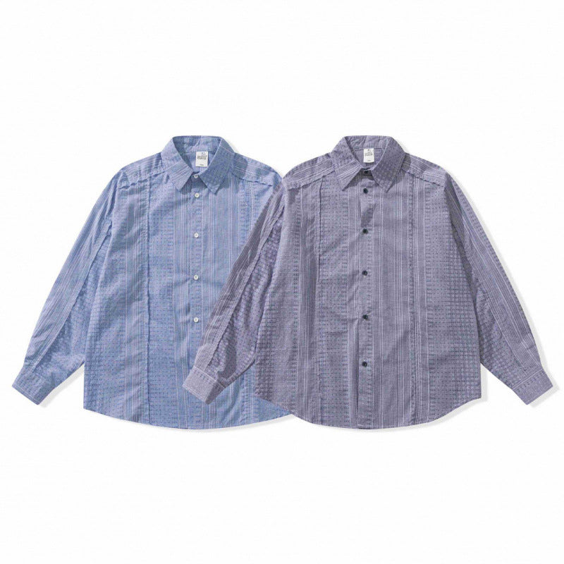 Unisex Oversize-Long Sleeve Shirt made of lightweight textured cotton with a Kent collar and fine striped border Chichicherry