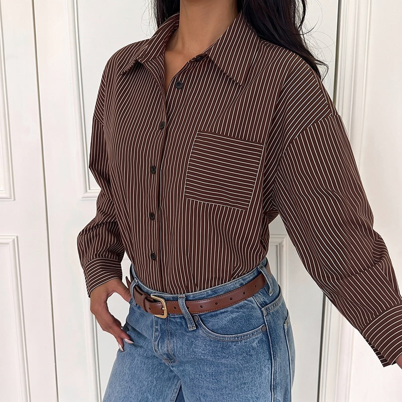 Women's oversized blouse made of viscose with fine pinstripes and chest pocket Chichicherry