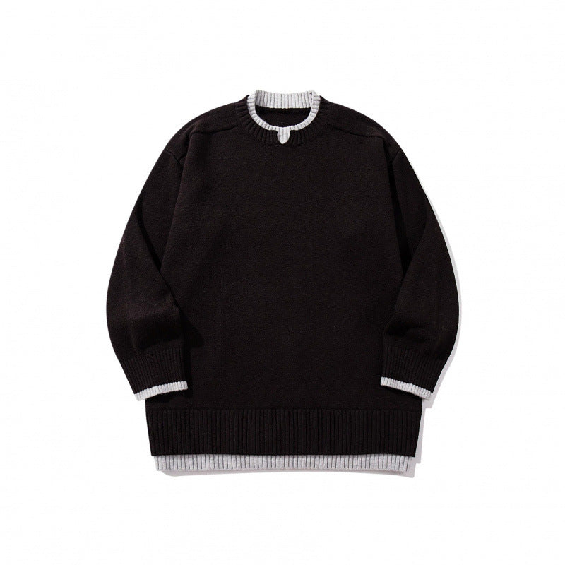 Unisex Relaxed-Fit Fine Knit Sweater with Contrast Cuffs and Extended Ribbed Hem Chichicherry
