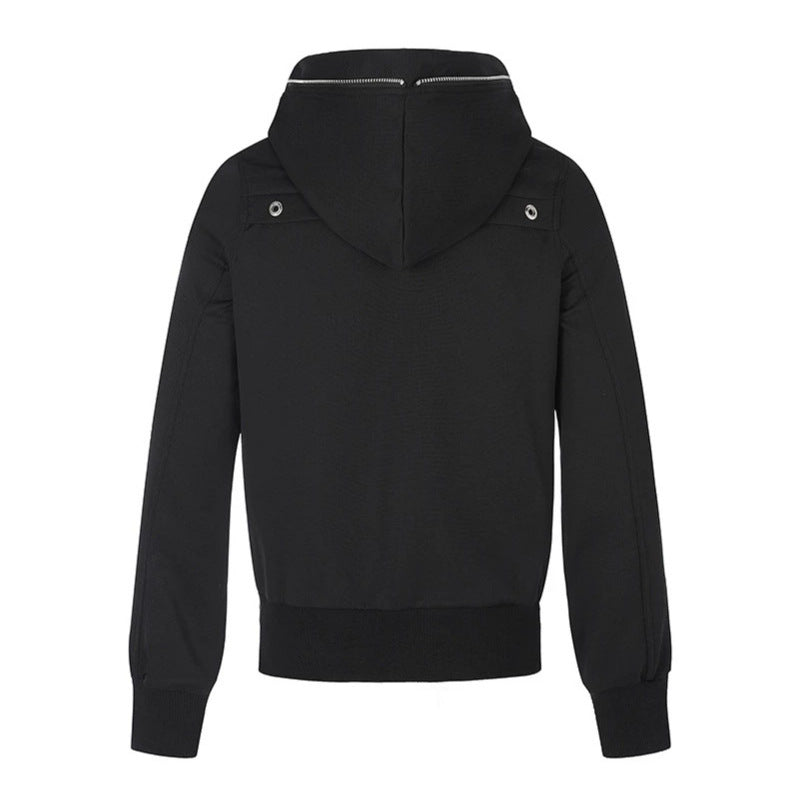 Women’s hooded sweatshirt jacket with high standing collar, contrasting decorative seams and full-length zip Chichicherry