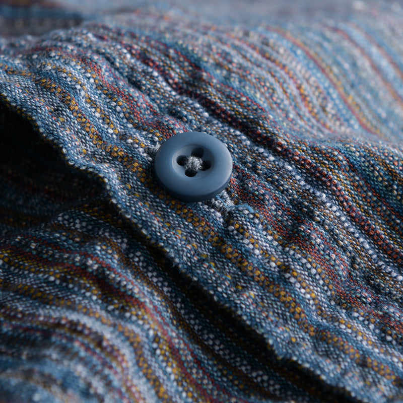 Men's Striped Linen-Cotton Shirt in Relaxed-Fit with Chest Pocket Chichicherry