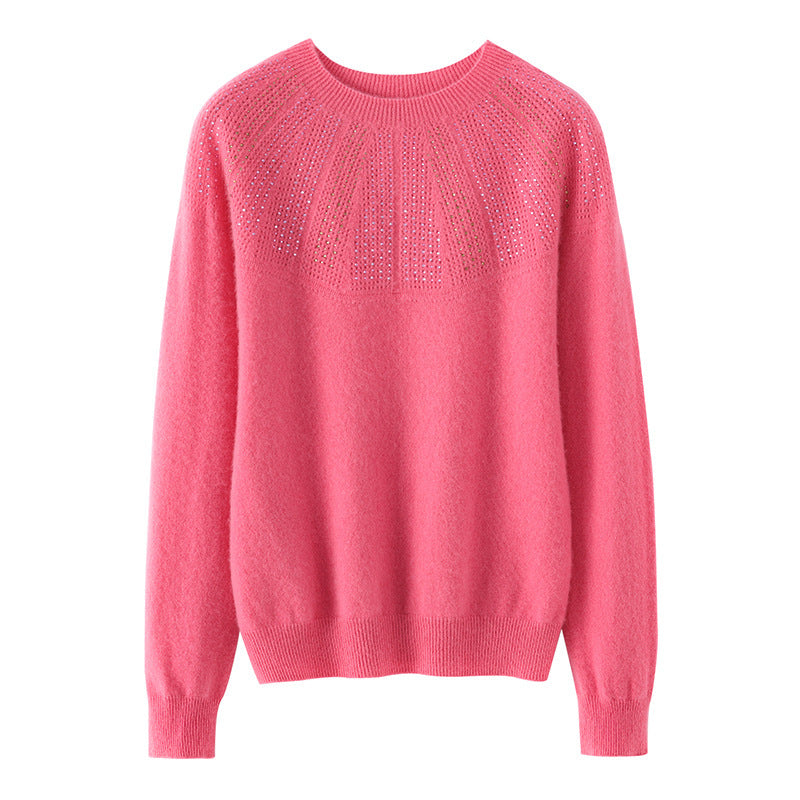 Ladies Soft Cashmere-Look Fine Knit Sweater with Ajour-Yoke and Sequin Trim Chichicherry