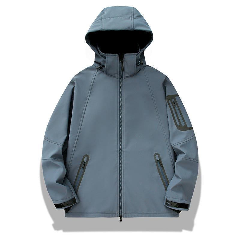 Men's water-repellent softshell jacket with hood, welded zippers, and fleece lining Chichicherry