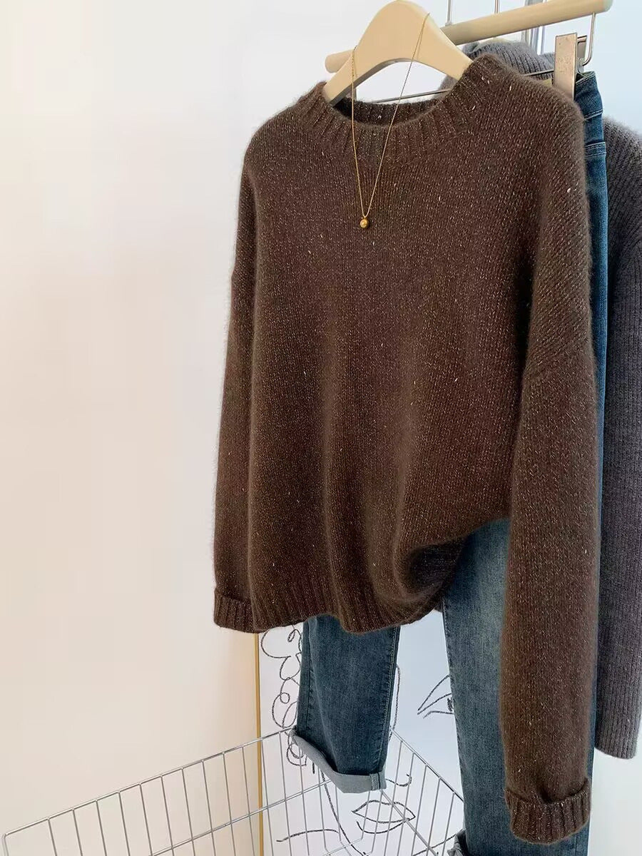 Women's Cozy Oversized Pullover in Mohair Look with Round Neck and Subtle Glitter Effect Chichicherry