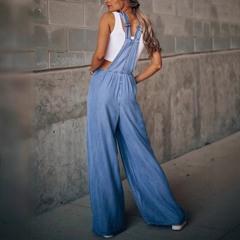 Ladies wide denim overall in palazzo style Chichicherry
