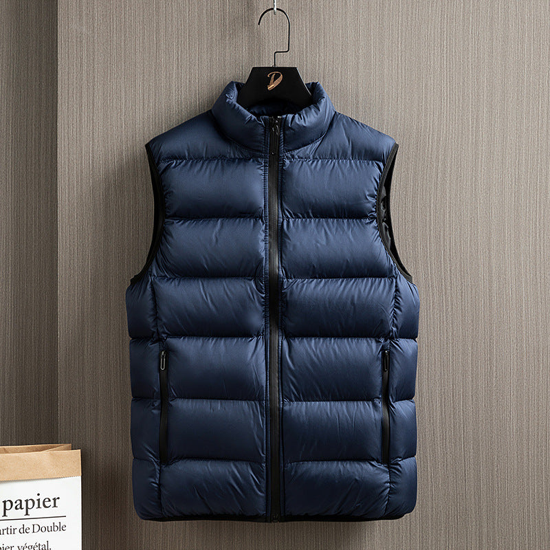 Men's Sleeveless Ultralight Quilted Insulation Vest with High Collar and Side Zipper Pockets Chichicherry
