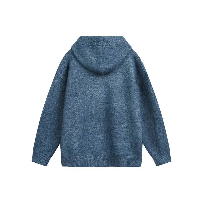 Women's Oversized Knit Sweater with Half Zipper and Hooded Collar Chichicherry