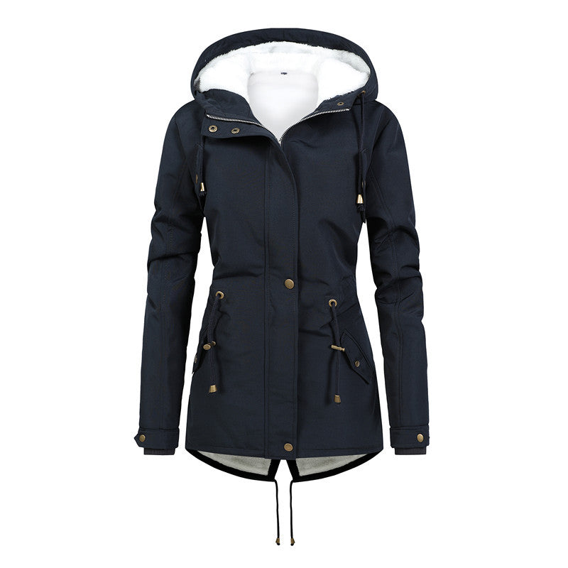Women's Windproof Parka with Fleece Lining, Tailored Silhouette and Drawstring Chichicherry