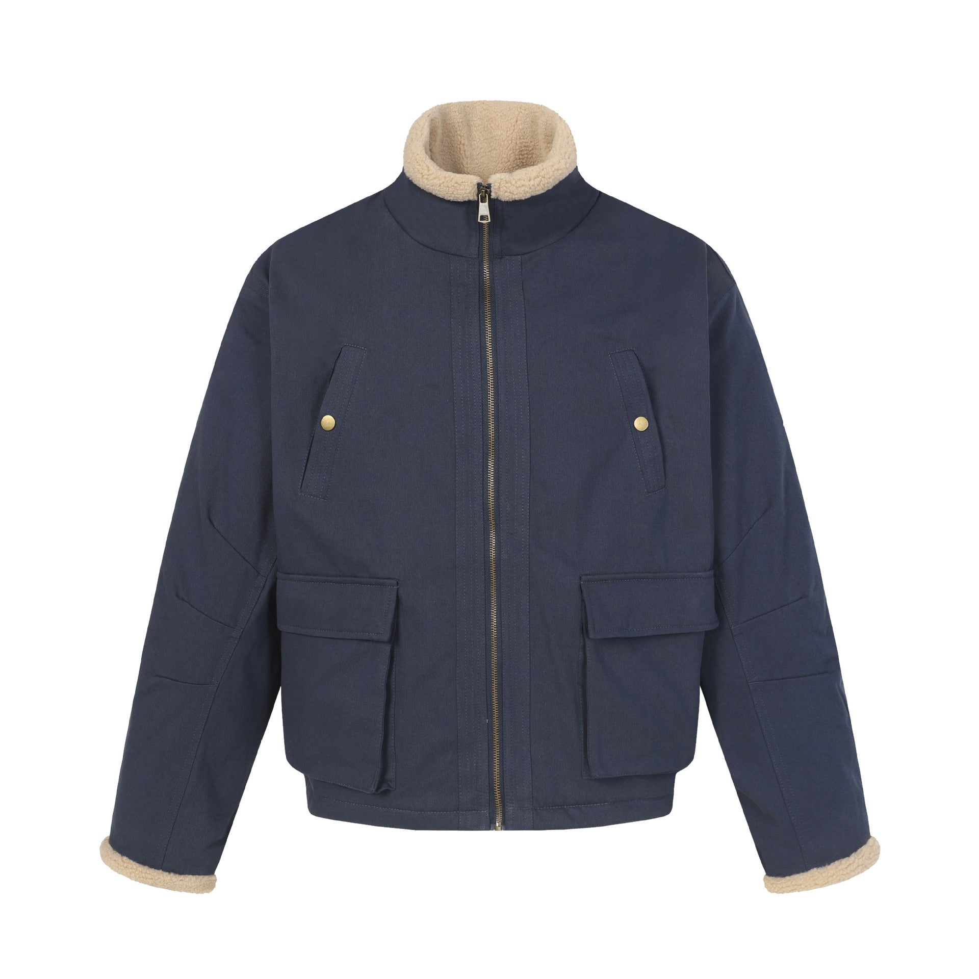 Men's short jacket in field style with teddy fur collar and cargo pockets Chichicherry