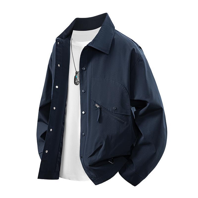 Men's overshirt coach jacket in urban utility style with snap button placket and angled zip pocket Chichicherry