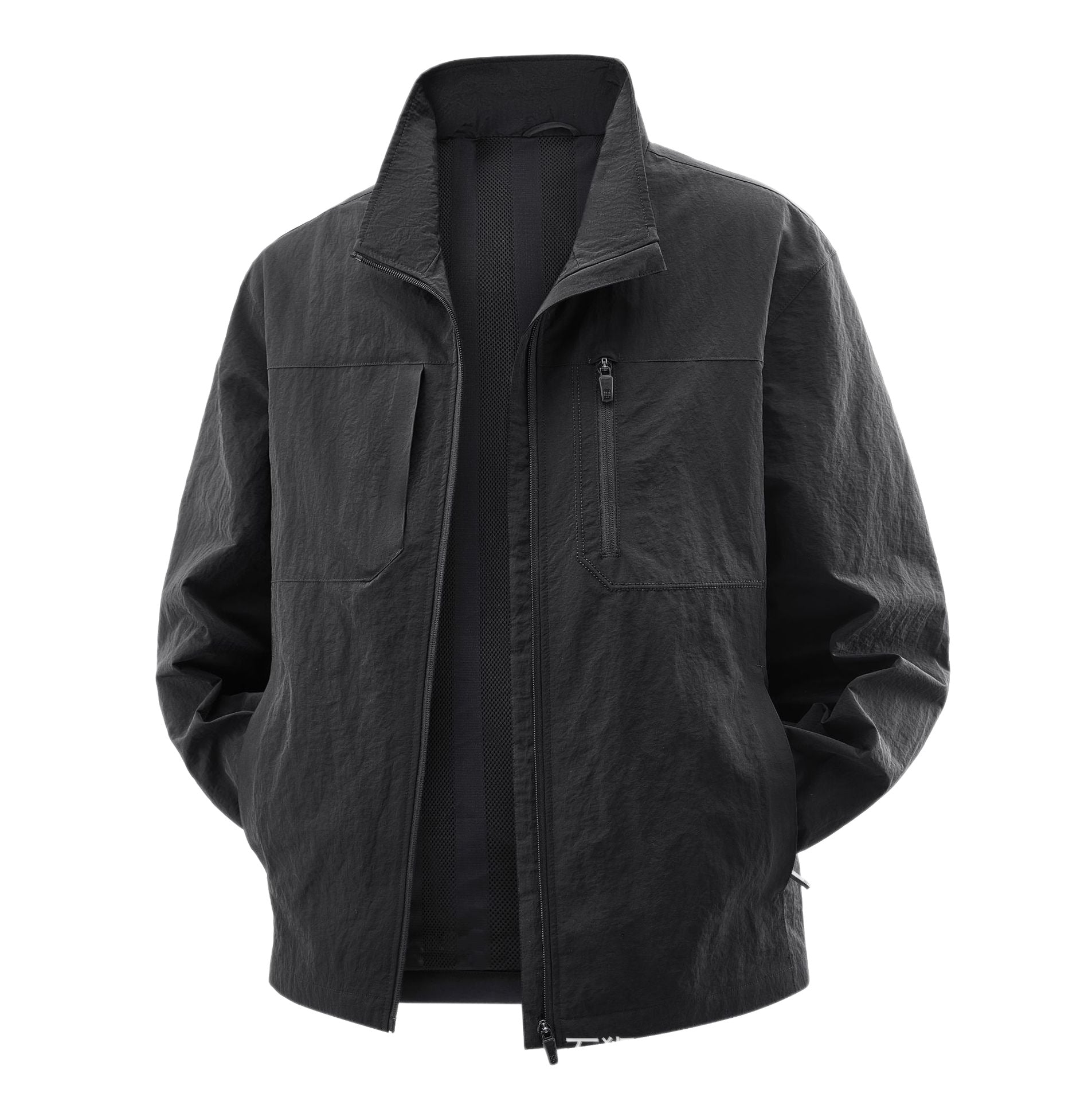 Men's Lightweight Field Utility Jacket with Mesh Lining, Stand-Up Collar and Zipper Pockets Chichicherry