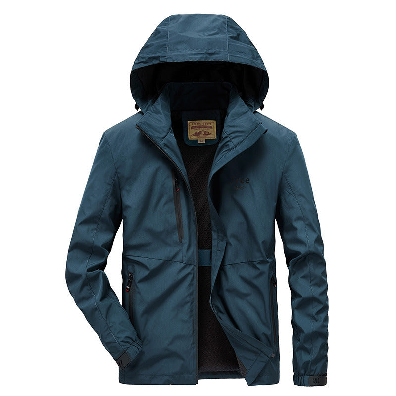 Men's Waterproof Softshell Jacket with Hood and Fleece Lining, Windproof and Breathable Chichicherry
