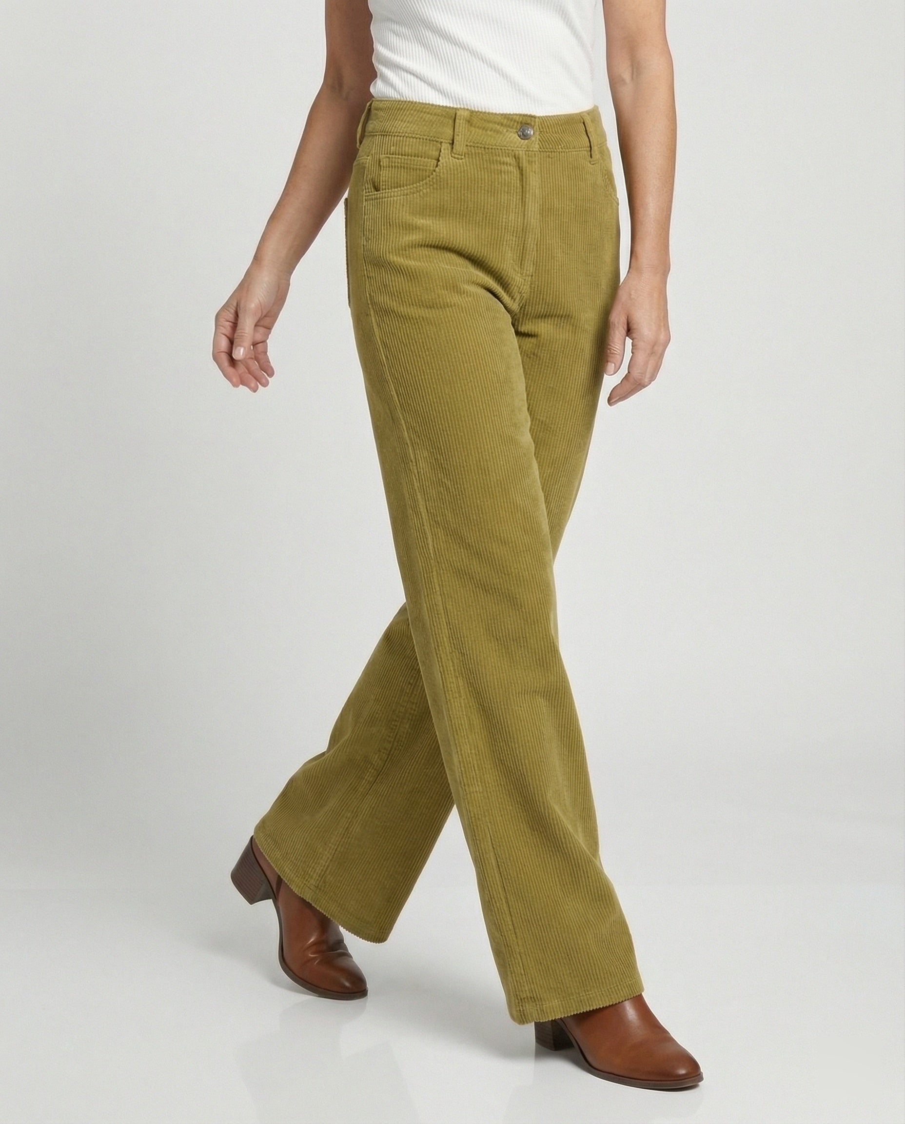 Women Cord Pants High Waist Straight Leg
