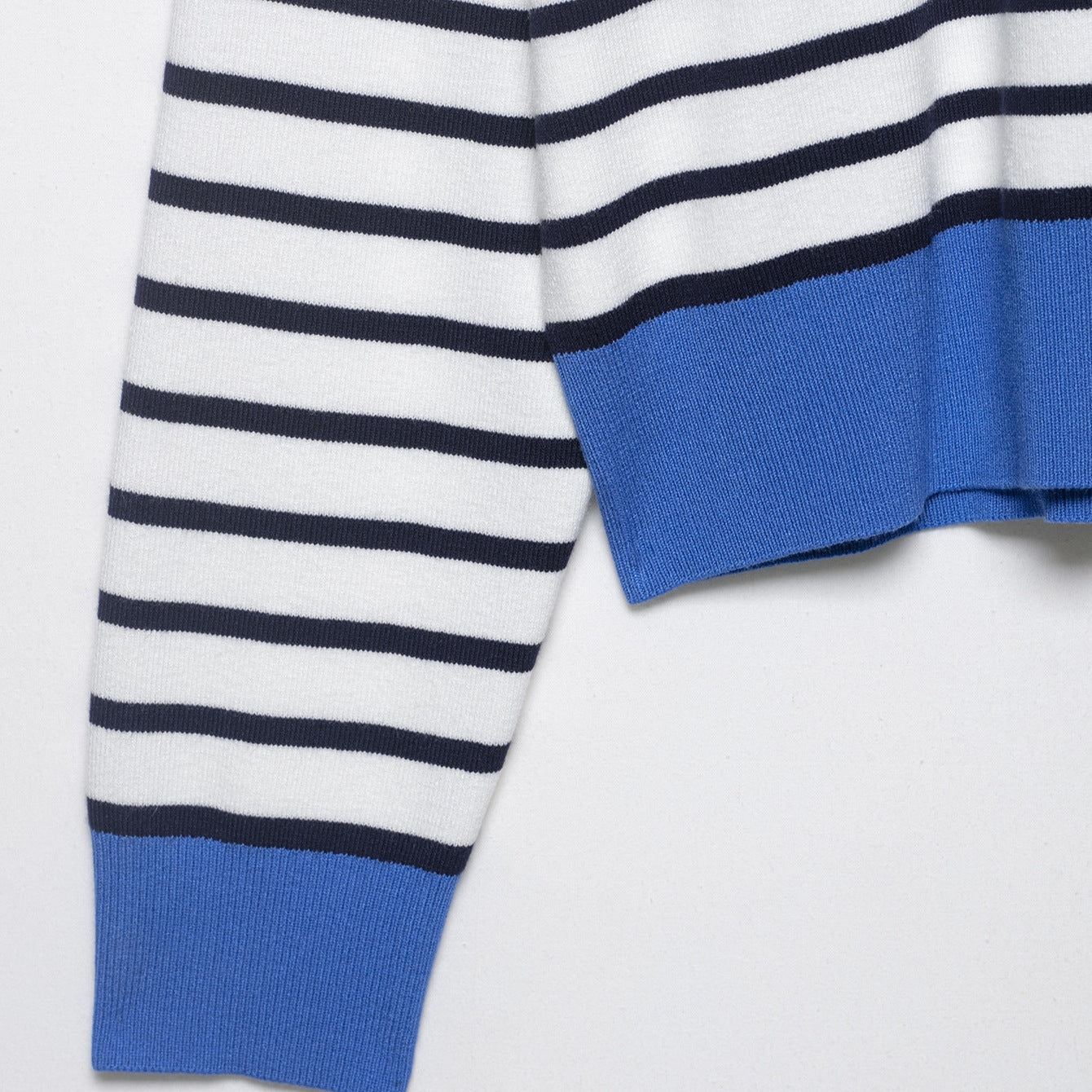 Women's Striped Cropped Knit Polo with Half Zipper and Wide Ribbed Cuff Chichicherry