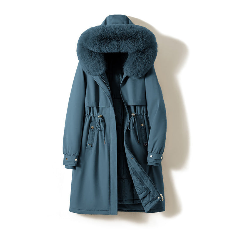 Women's longer water-repellent functional parka with removable faux fur hood and internal thermal padding Chichicherry