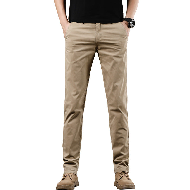 Men's Slim-Fit Cotton Chino Pants with Elastic Waistband and Straight Leg Chichicherry