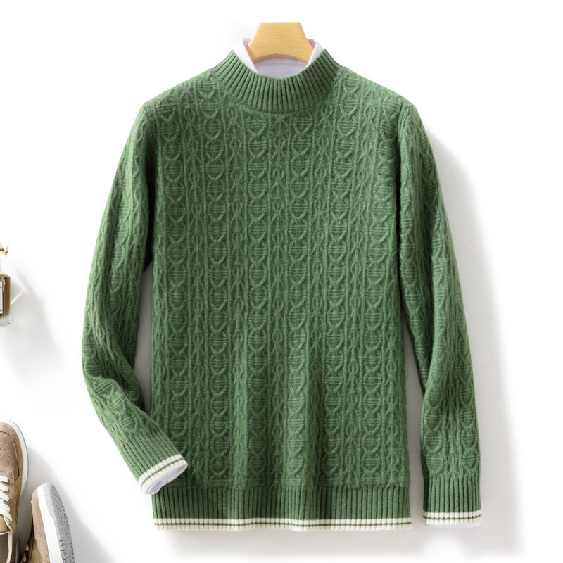 Ladies fine knit pullover with cable pattern, short standing collar, and ribbed finishes Chichicherry