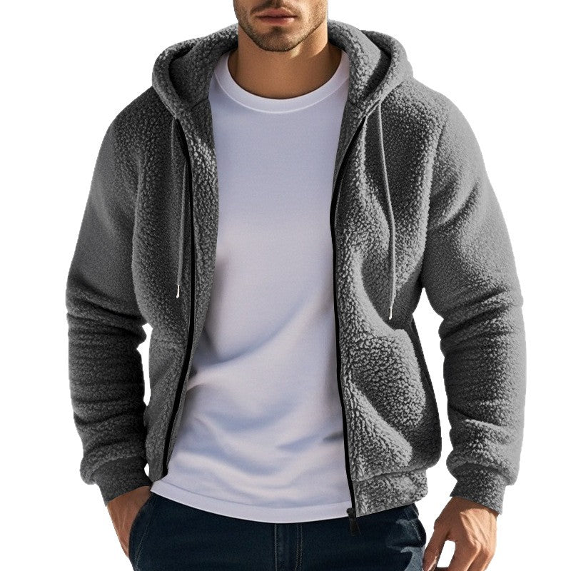 Men's Teddy Fleece Hooded Jacket with Full Zip and Kangaroo Pockets Chichicherry