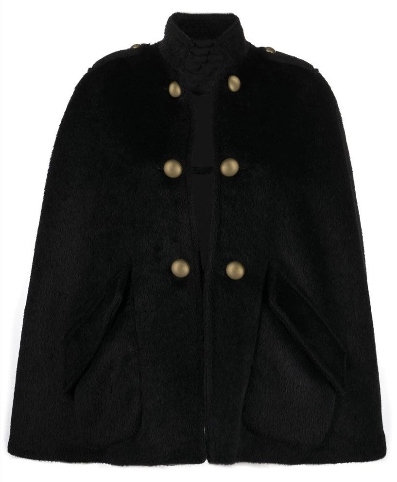 Women's short cape with stand-up collar, velvety texture and decorative gold buttons Chichicherry