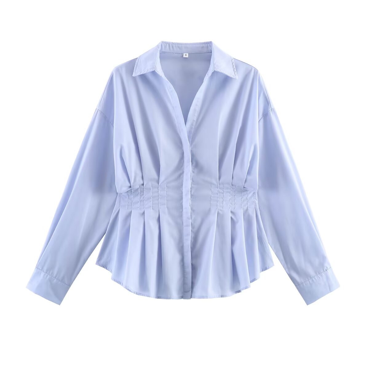 Ladies' blouse with tailored gathered insert and pleated peplum