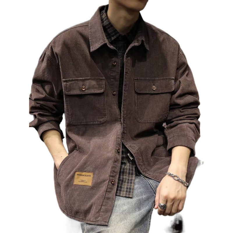 Herren Cord-Überhemdjacke mit aufgesetzten Brusttaschen und entspanntem Oversize-Schnitt Chichicherry