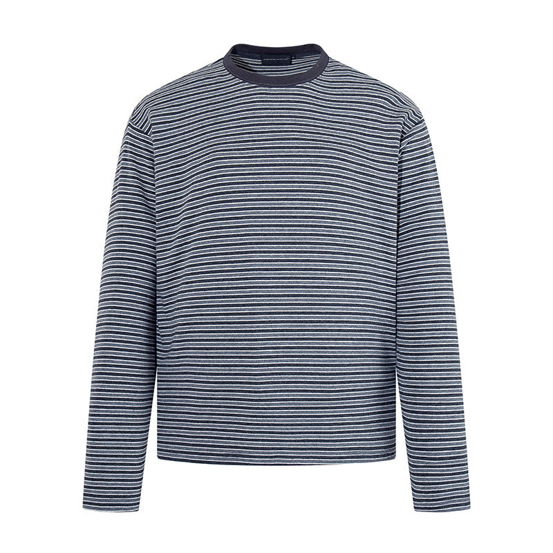 Men's Striped Long-Sleeve Shirt made of Cotton Blend with Round Neck and Relaxed Fit Chichicherry