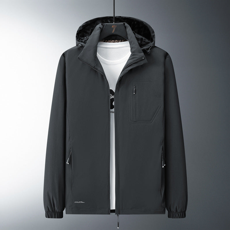 Men's Urban Minimalist Softshell Hoodie Jacket with Concealed Zippers and Elastic Hem Chichicherry