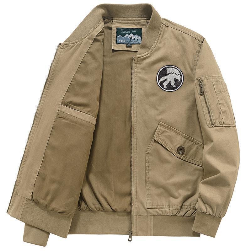 Men's Lightweight Flight Bomber Jacket in Utility Canvas with Arm Pocket and Patch Flap Pockets Chichicherry