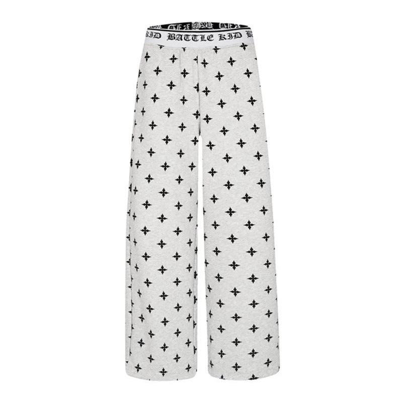 Women's extra-wide comfort lounge pants in palazzo cut with printed elastic waistband and all-over ornament print Chichicherry
