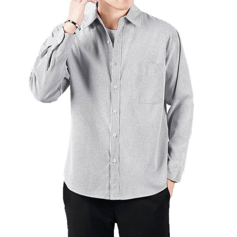 Men Striped Oversized Casual Shirt made of Cotton Blend with Chest Pocket Chichicherry