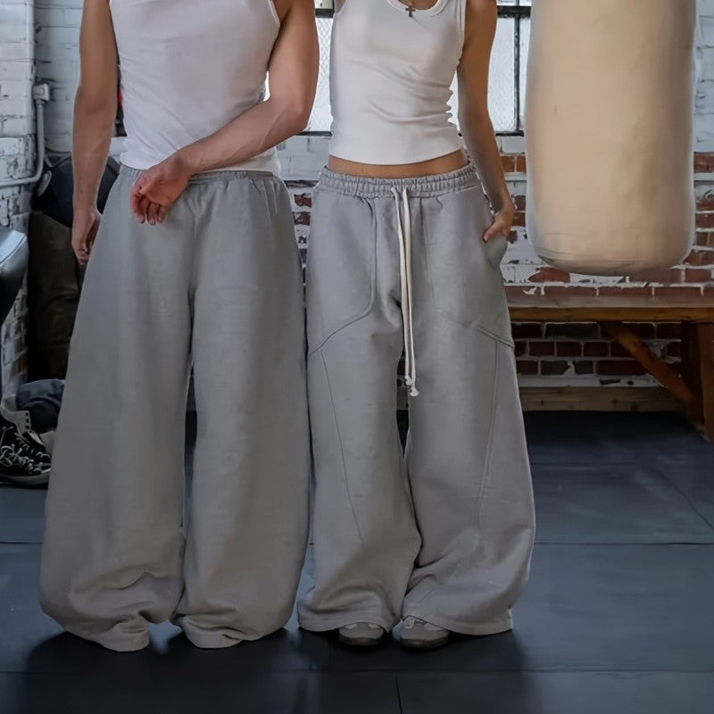 Women Extra Wide Lounge Jogging Pants with High Waist, Drawstring & Shaped Knee Panels Chichicherry