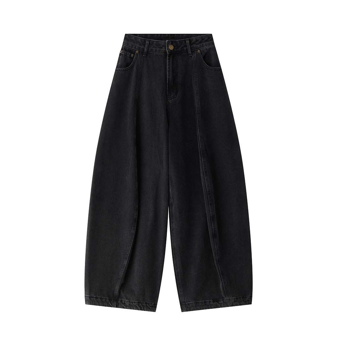 Women's Extra Wide High-Waist Denim Pants in Balloon Cut with Center Seam Details Chichicherry