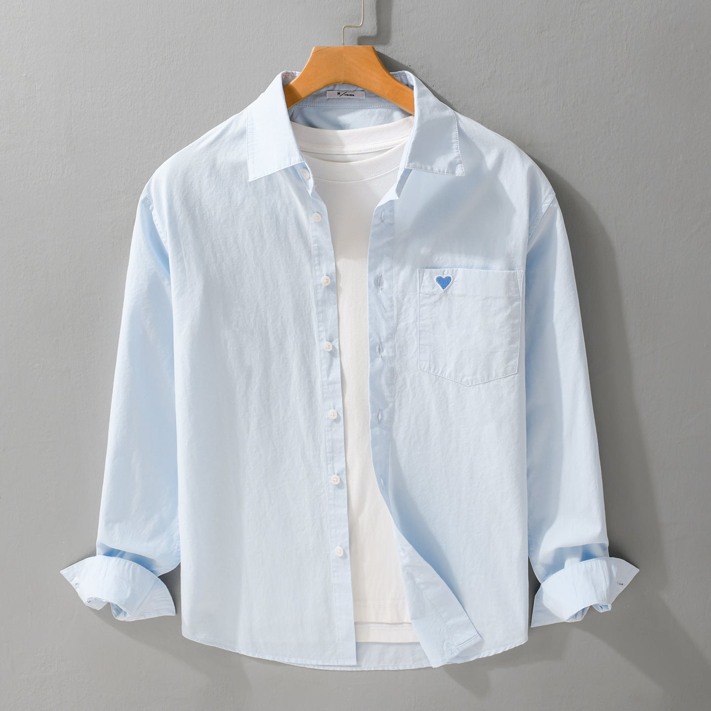 Men's Lightweight Cotton Overshirt with Chest Pocket and Subtle Heart Embroidery Chichicherry