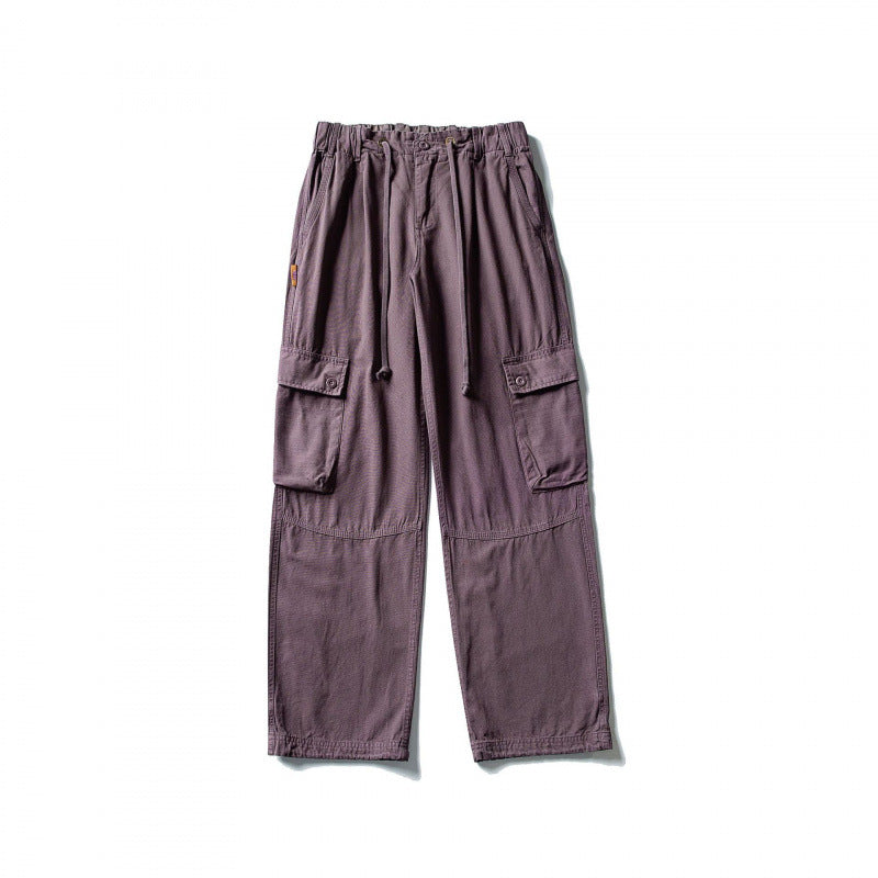Men's cargo pants with wide leg, elastic drawstring waistband, and patch flap pockets Chichicherry