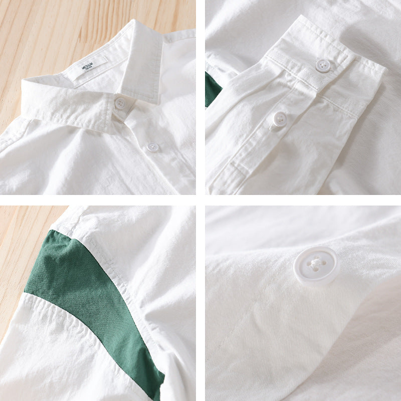 Men's Lightweight Cotton Layering Shirt with Contrast Shoulder Panel and Concealed T-Shirt Chichicherry