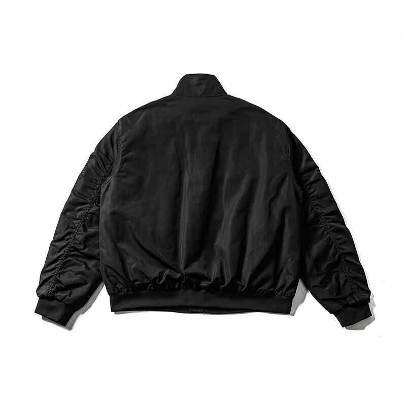 Men's Lightweight Bomber Jacket in Minimalist Satin Look with Stand Collar and Elastic Hem Chichicherry