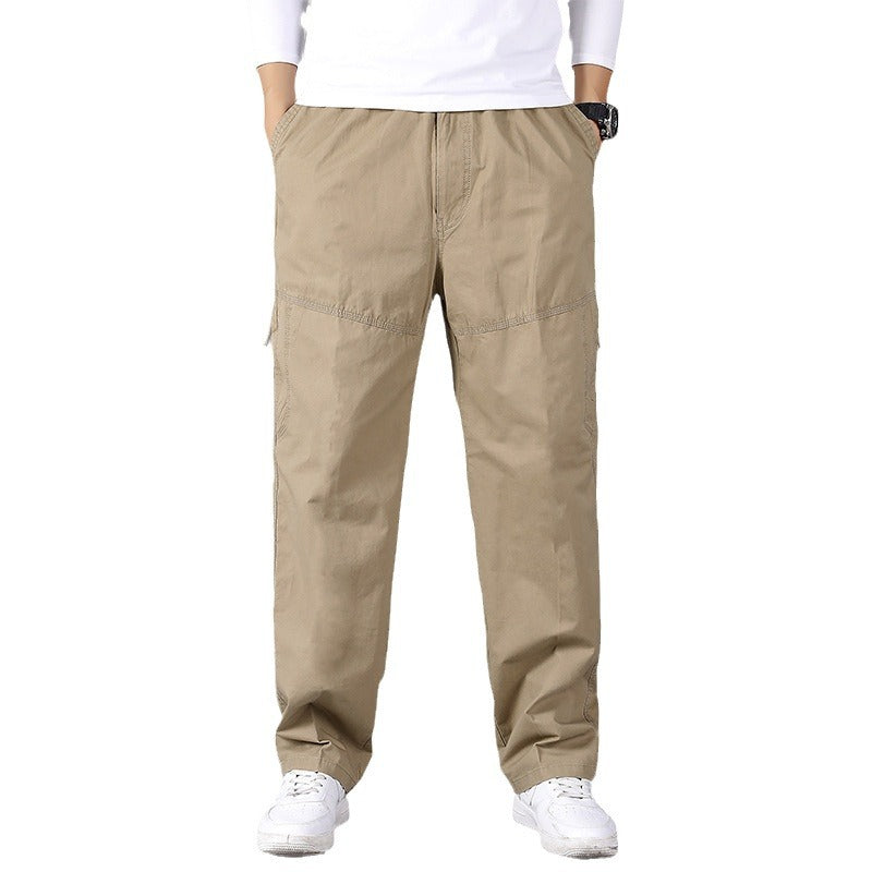 Men's loose-fitting cargo pants with elastic drawstring waistband, knee patches & zip pockets Chichicherry