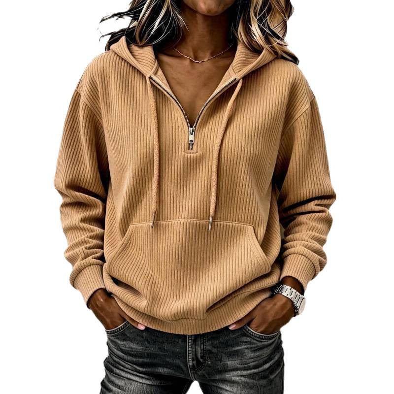 Women's Ribbed Halfzip Hoodie with Kangaroo Pocket Chichicherry