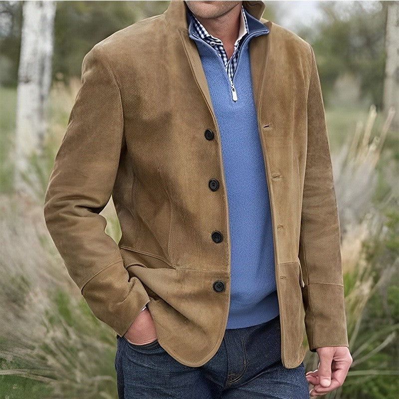 Herren Sakkoartige Velours-Überjacke mit Knopfleiste und Eingrifftaschen Chichicherry