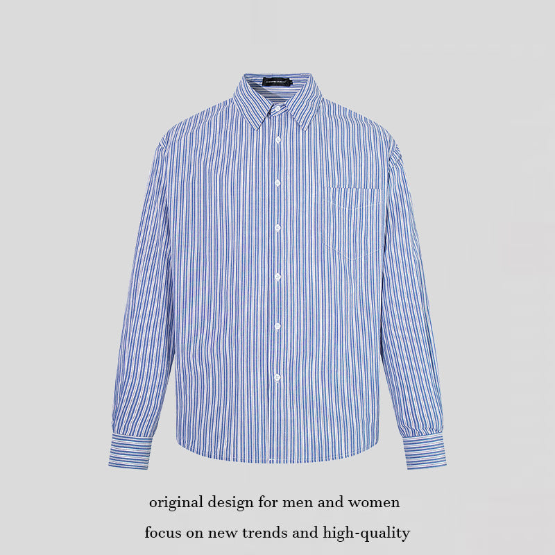 Men's Oversize Shirt made of cotton blend with fine stripes, Kent collar and chest pocket Chichicherry